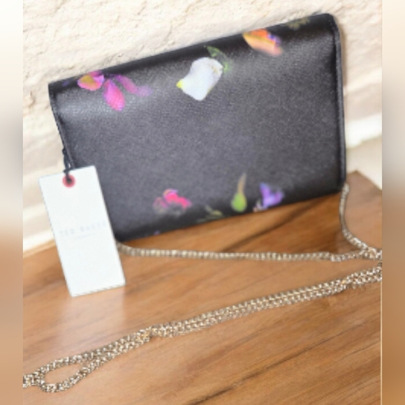 Ted Baker Black Floral Crossbody Or Clutch with Gold Chain, NWT - Picture 4 of 9